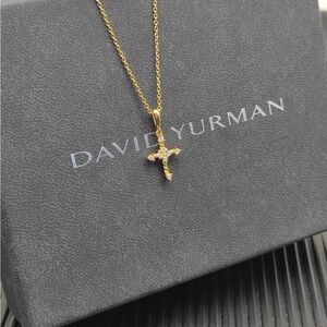 David Yurman Gold and Diamond Cross Necklace